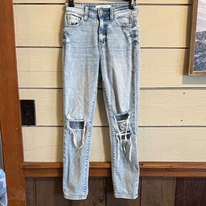 Classic Light Blue Distressed Straight Leg Jeans